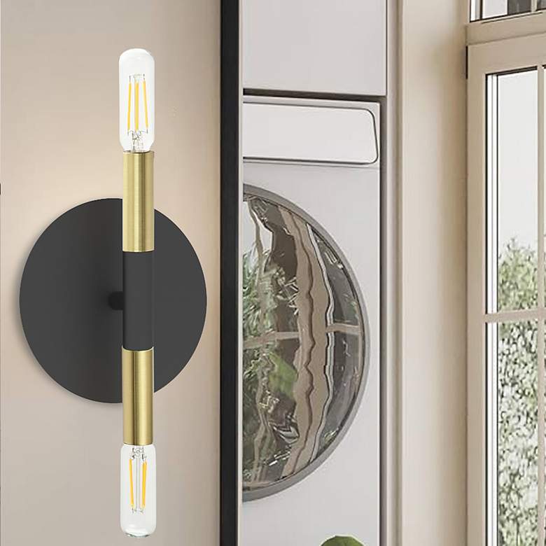 Image 1 Wand 8.5" High 2 Light Matte Black & Aged Brass Wall Sconce