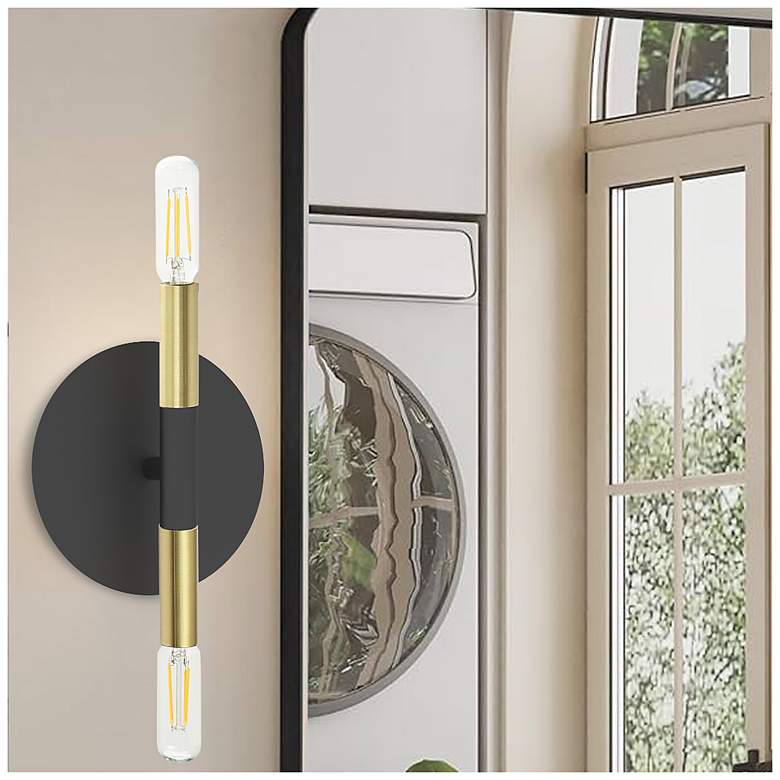 Image 3 Wand 8.5" High 2 Light Matte Black & Aged Brass Wall Sconce more views