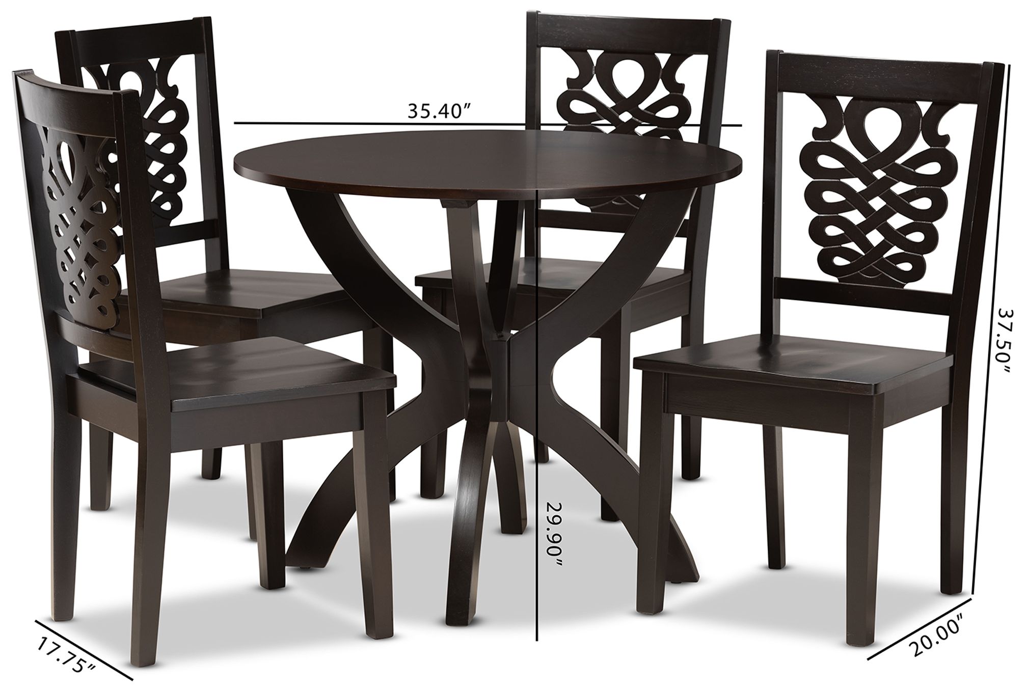 Wanda Dark Brown Wood 5-Piece Dining Table and Chair Set