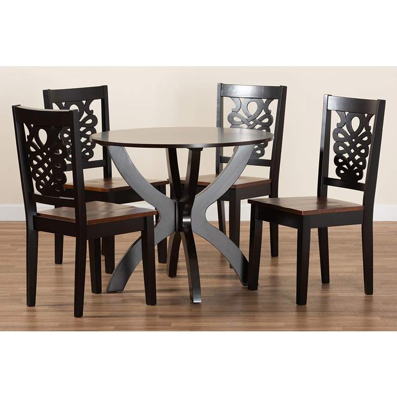 Image 7 Wanda Two-Tone Brown Wood 5-Piece Dining Table and Chair Set more views