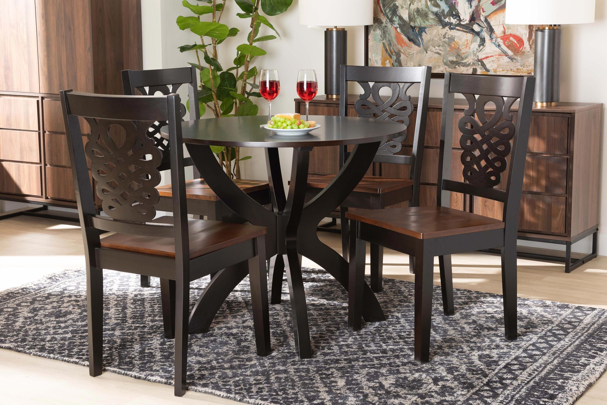 Wanda Two-Tone Brown Wood 5-Piece Dining Table and Chair Set