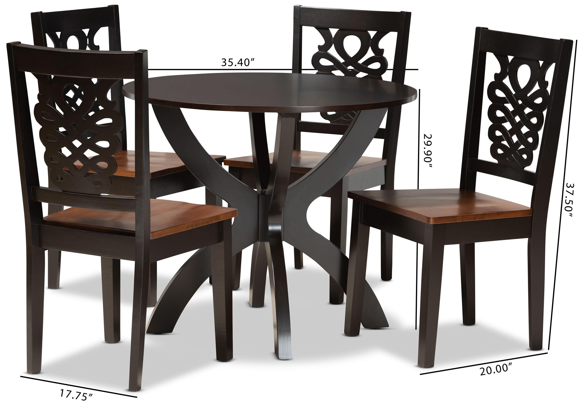 Wanda Two-Tone Brown Wood 5-Piece Dining Table and Chair Set