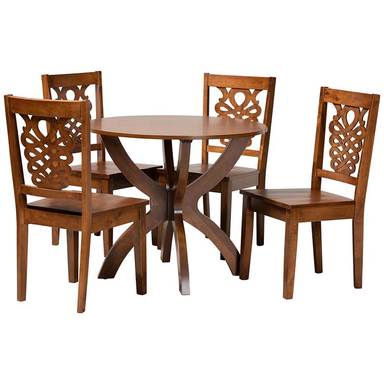Image 1 Wanda Walnut Brown Wood 5-Piece Dining Table and Chair Set