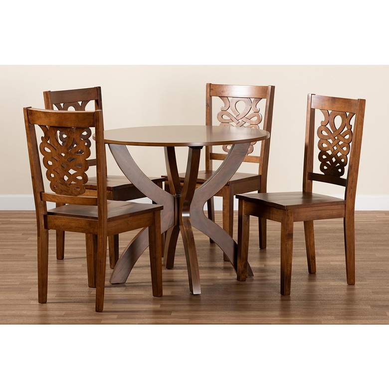 Image 7 Wanda Walnut Brown Wood 5-Piece Dining Table and Chair Set more views