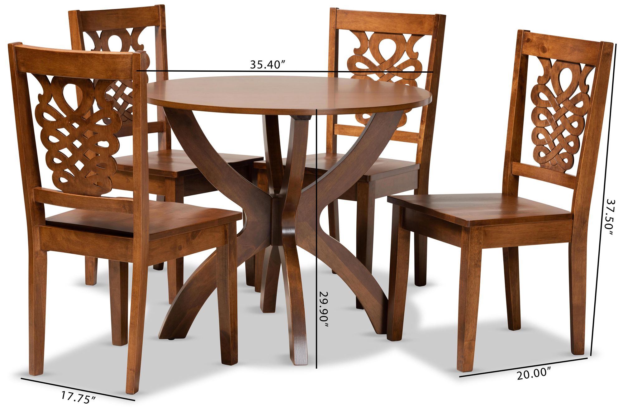 Wanda Walnut Brown Wood 5-Piece Dining Table and Chair Set