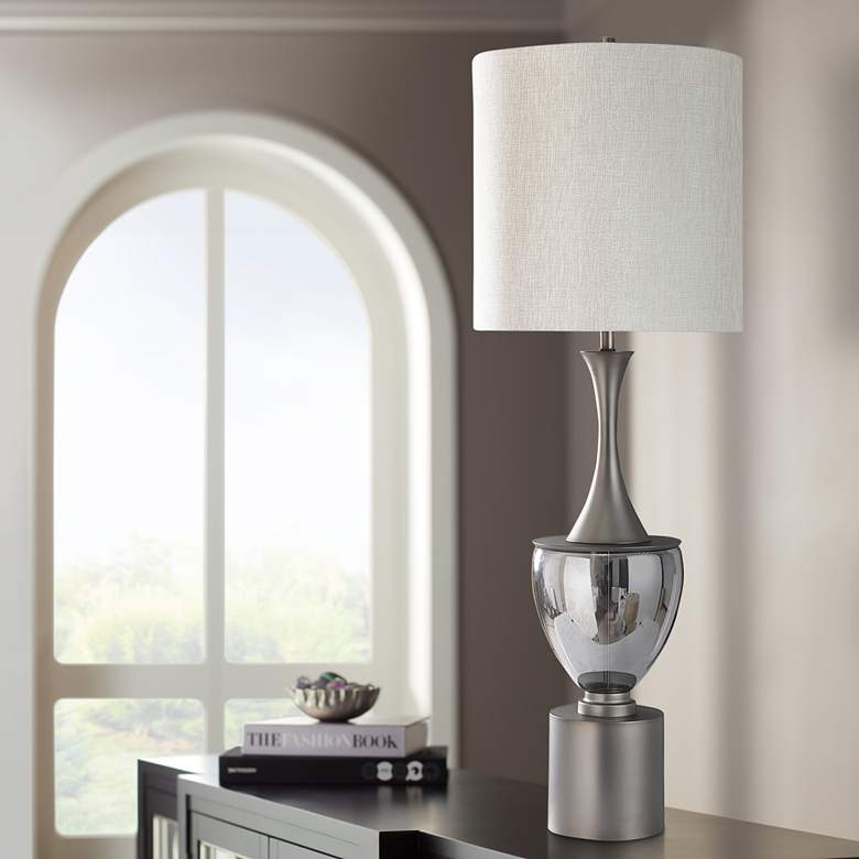 Image 1 Ward 54 1/2" Smoked Glass and Matte Pewter Metal Table Lamp