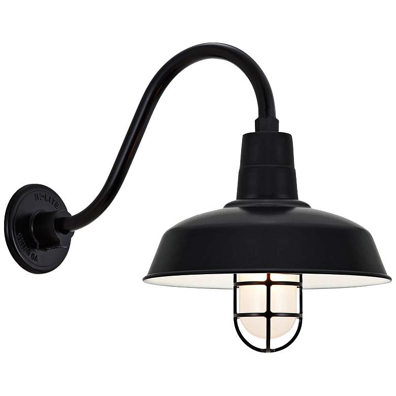 Image 1 Warehouse 16"H Frosted Glass Gooseneck Outdoor Wall Light