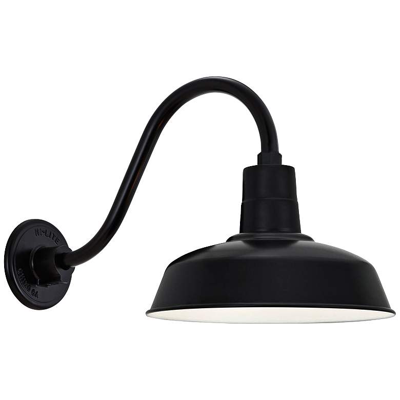 Image 2 Warehouse 9 1/2"H Barn Black Gooseneck Outdoor Wall Light