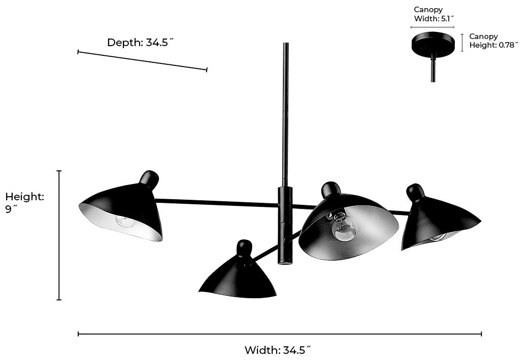Warhol 34 1/2" Wide Matte Black 4-Light Chandelier