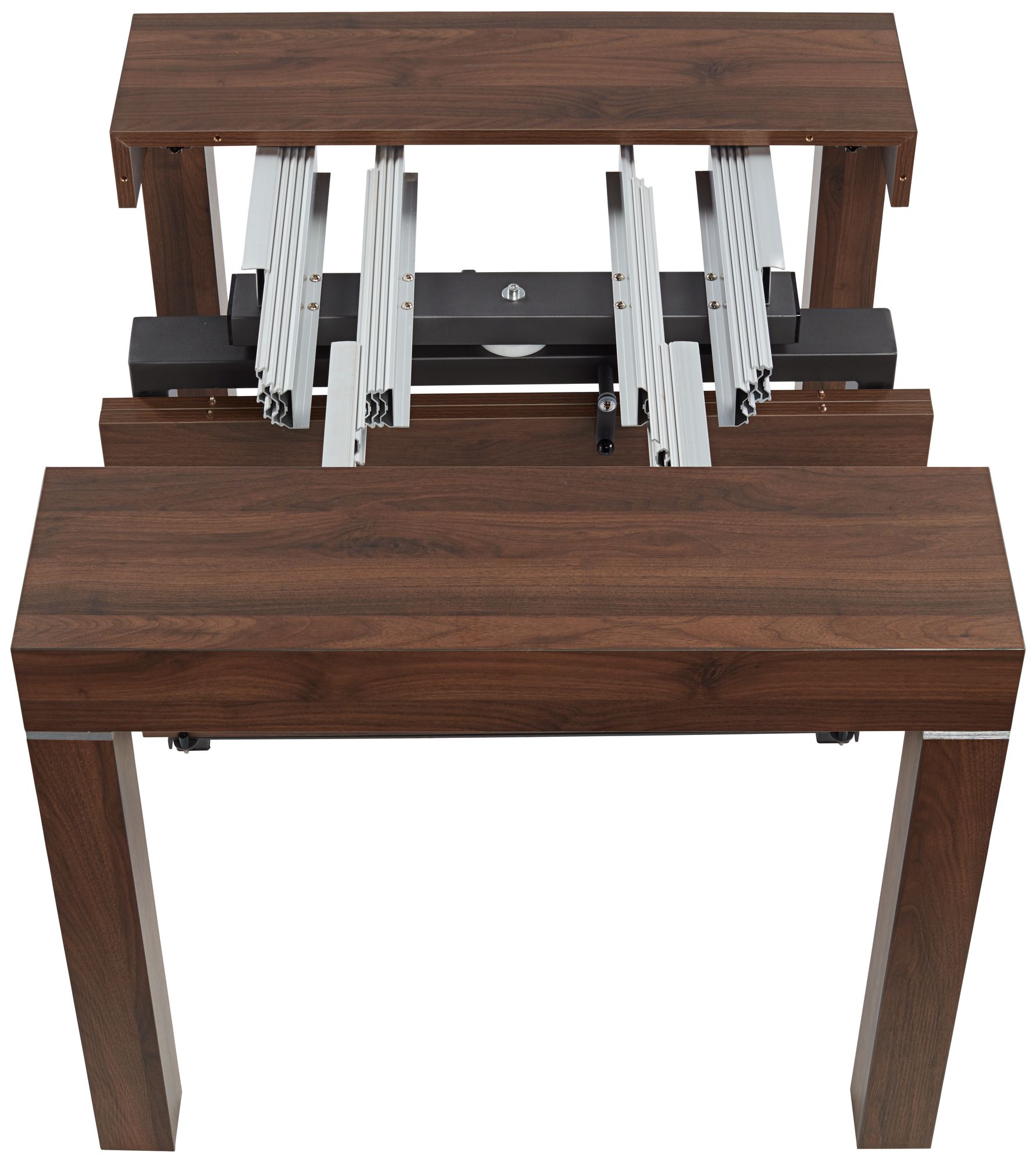 Warhol Modern Distressed Walnut 2-Leaf Extension Dining Table in scene