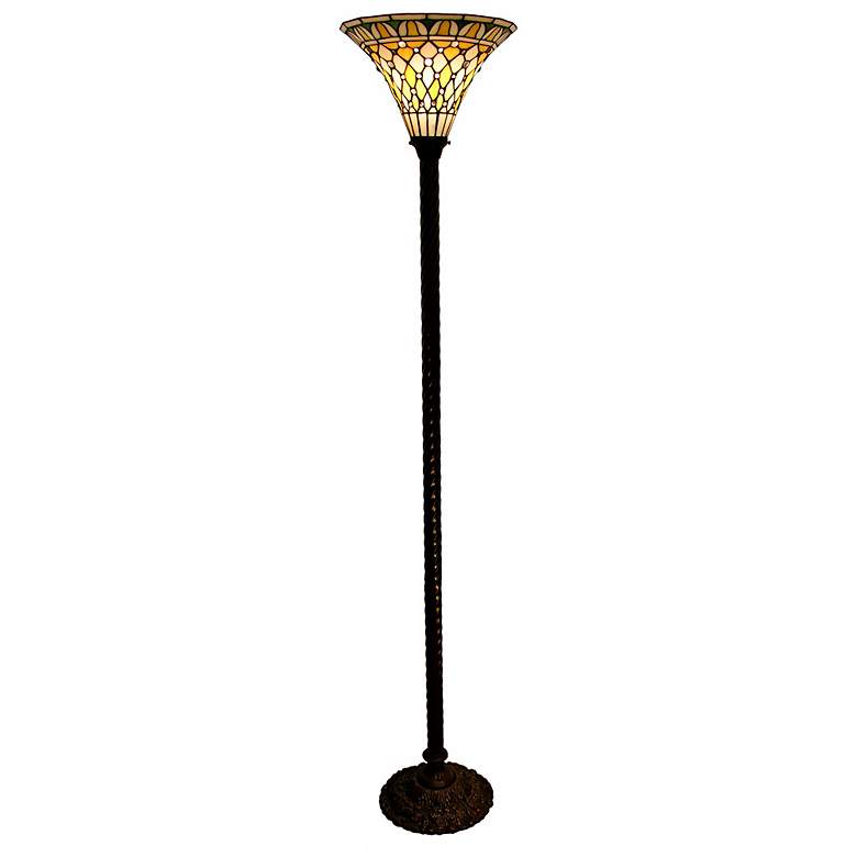Image 1 Warm Lattice Tiffany Style Torchiere Floor Lamp