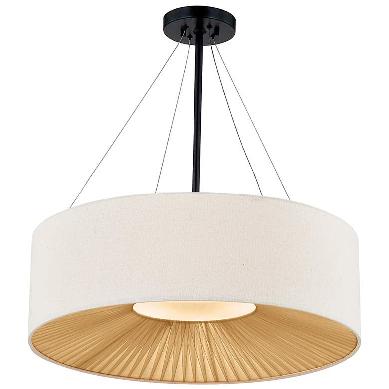 Image 1 Warren 24"W Mate Black with Cream Fabric Drum Pendant Light