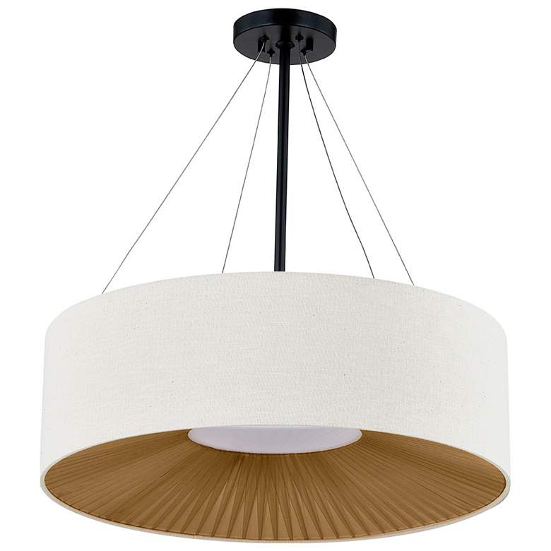 Image 2 Warren 24"W Mate Black with Cream Fabric Drum Pendant Light more views