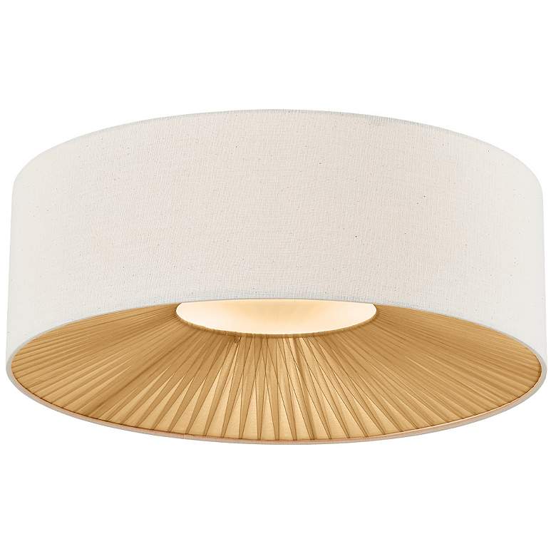 Image 1 Warren 24"W Matte Black w/ Cream Linen Drum Ceiling Light