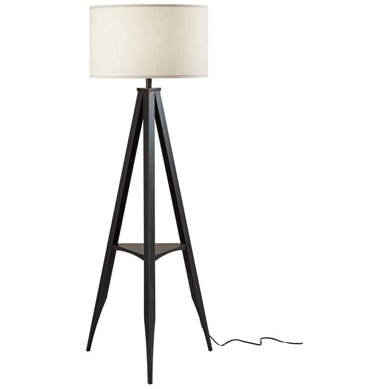 Image 2 Warren Black Metal Shelf Tripod Floor Lamp
