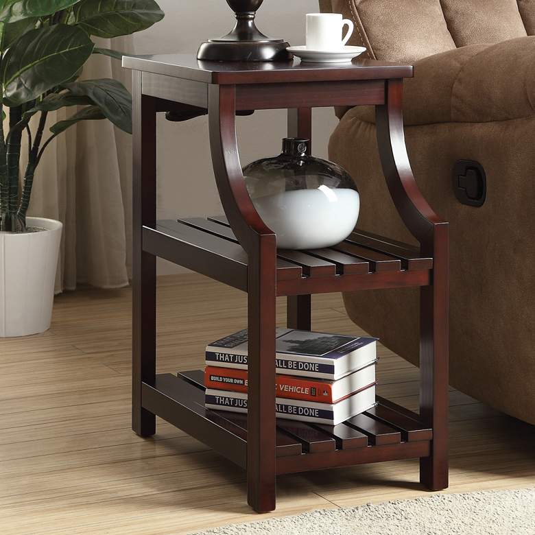 Image 1 Wasaki 13 inch Wide Espresso 2-Shelf Wood Side Table with USB