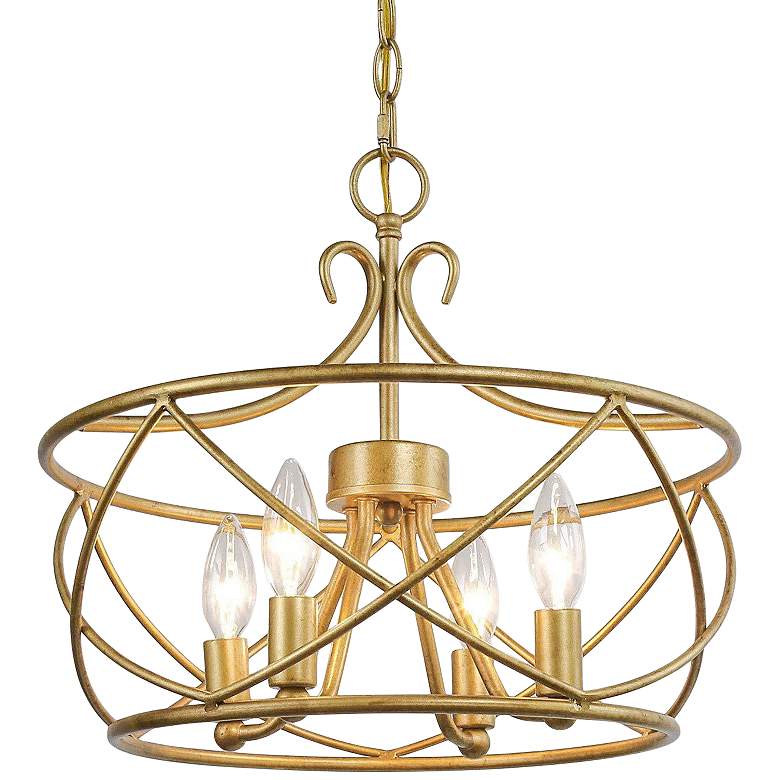 Image 2 Wasrige 15 3/4 inch Wide Gold Iron 4-Light Drum Chandelier