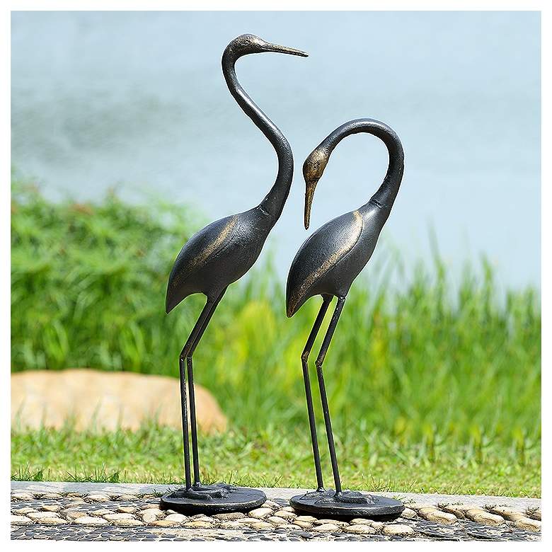 Image 2 Watchful Waders Cast Iron Crane Garden Statues Set of 2 more views