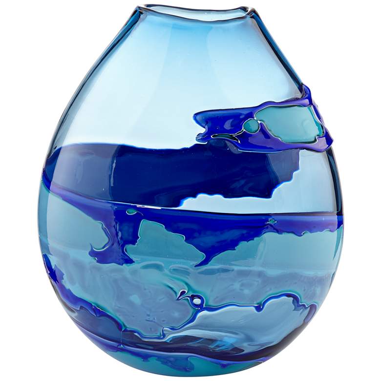 Image 1 Water Blue 13" High Striped Blown Glass Modern Vase