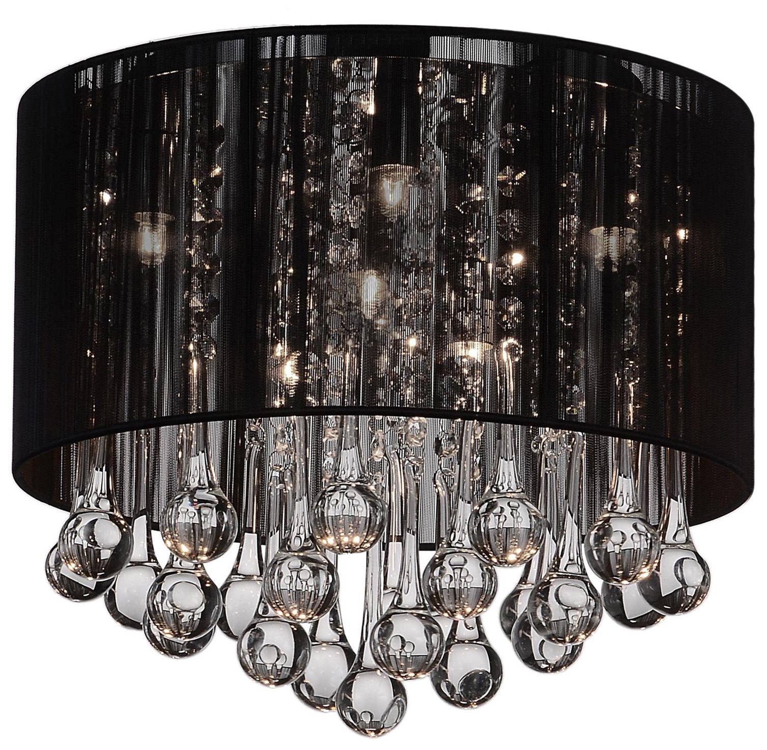 Image 2 Water Drop 6 Light Chrome Flush Mount With Black Shade