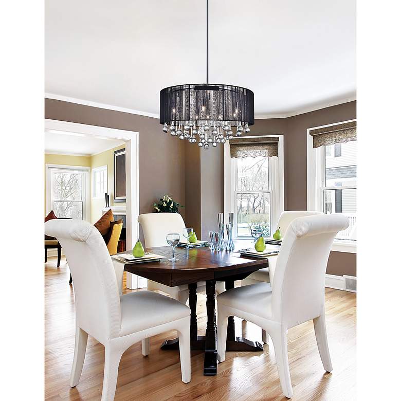 Image 6 Water Drop 6 Light Drum Shade Chandelier With Chrome Finish more views