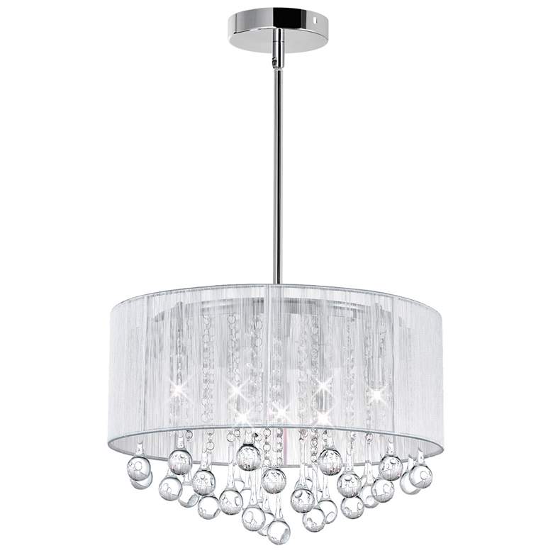 Image 1 Water Drop 6 Light Drum Shade Chandelier With Chrome Finish