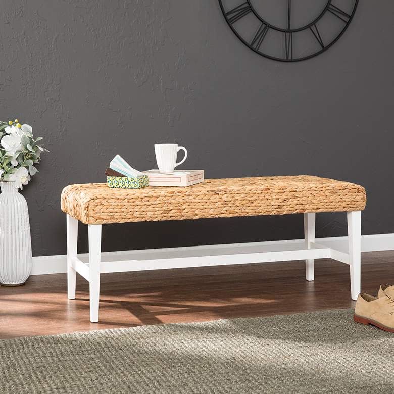 Image 1 Water Hyacinth 44 1/2" Wide Woven Natural and White Banquette Bench