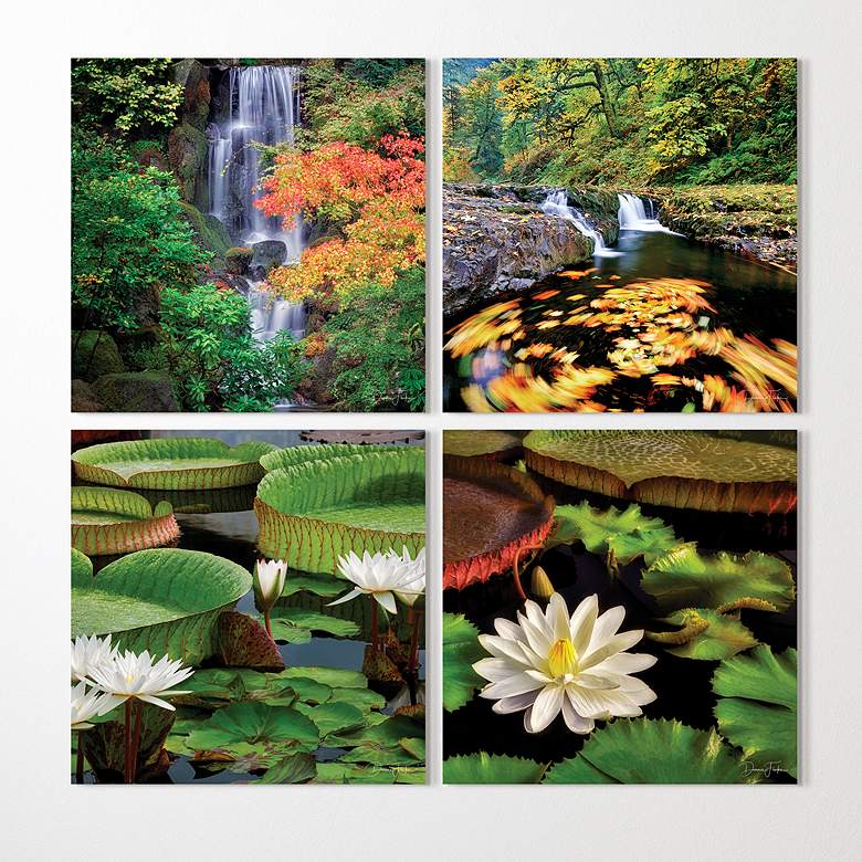Image 2 Water Lilies 20" Square 4-Piece Printed Glass Wall Art Set