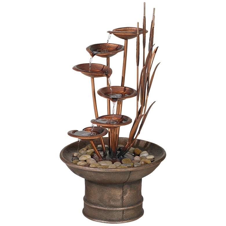 Image 3 Water Lilies and Cat Tails 33" High Rustic Garden Fountain