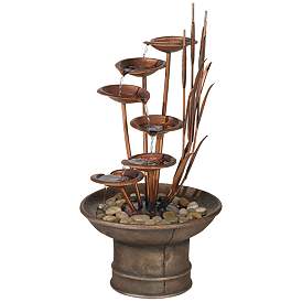 Image3 of Water Lilies and Cat Tails 33" High Rustic Garden Fountain