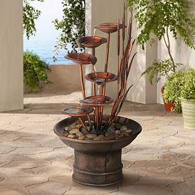 Image2 of Water Lilies and Cat Tails 33" High Rustic Garden Fountain