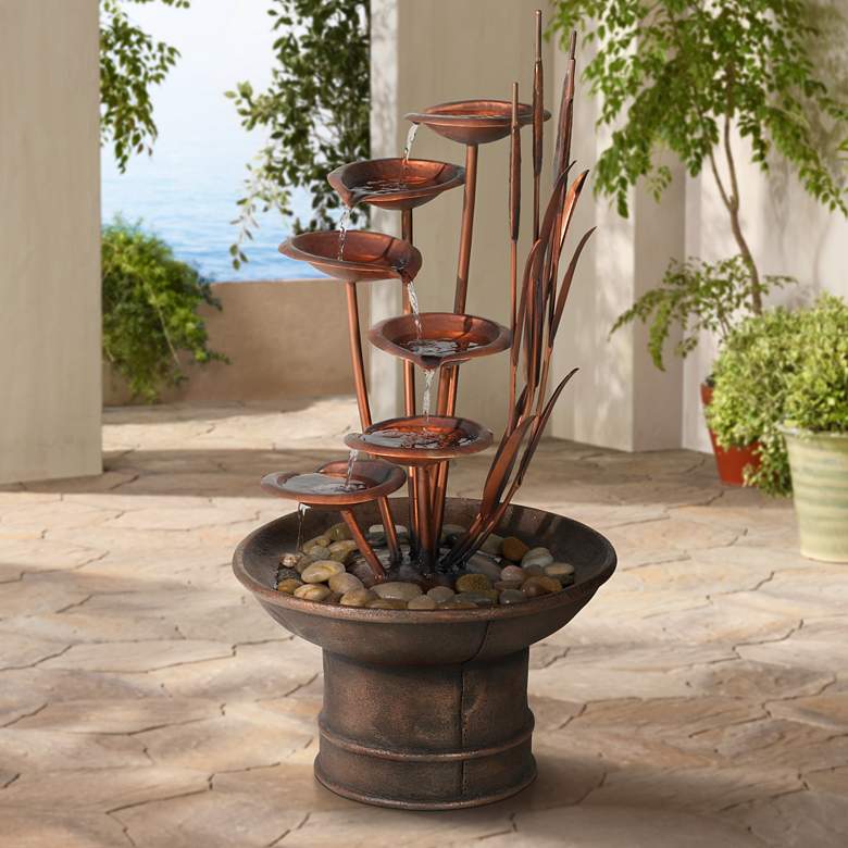 Image 2 Water Lilies and Cat Tails 33" High Rustic Garden Fountain