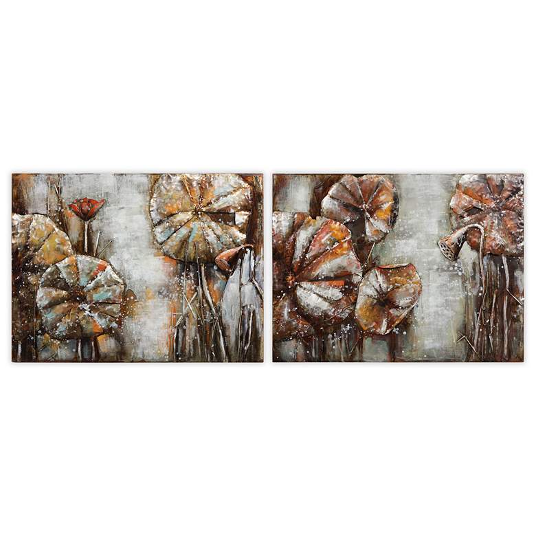 Image 1 Water Lilly Pads I & II Mixed Media Iron Hand Painted Dimensional Wall Art