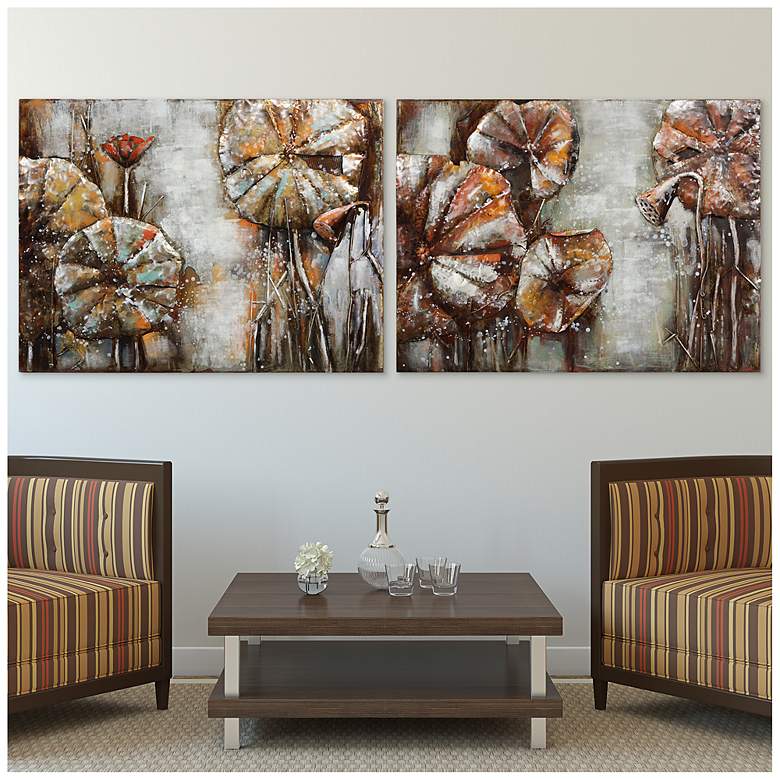Image 3 Water Lilly Pads I & II Mixed Media Iron Hand Painted Dimensional Wall Art more views