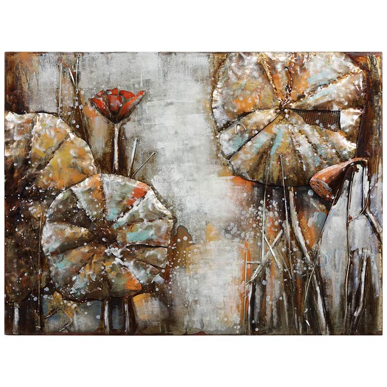 Image 1 Water Lilly Pads I" Mixed Media Iron Hand Painted Dimensional Wall Art