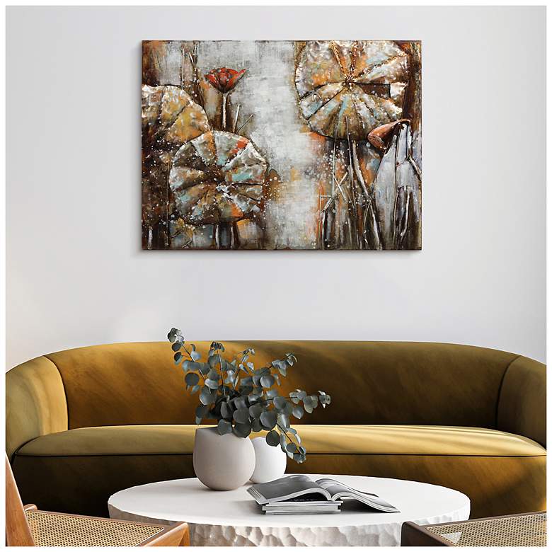 Image 3 Water Lilly Pads I" Mixed Media Iron Hand Painted Dimensional Wall Art more views