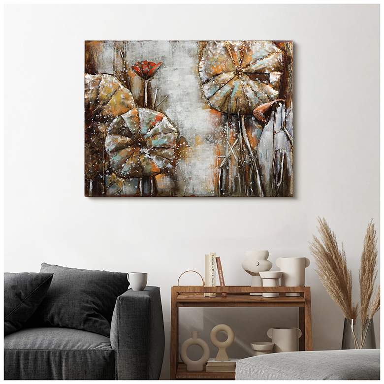 Image 4 Water Lilly Pads I" Mixed Media Iron Hand Painted Dimensional Wall Art more views
