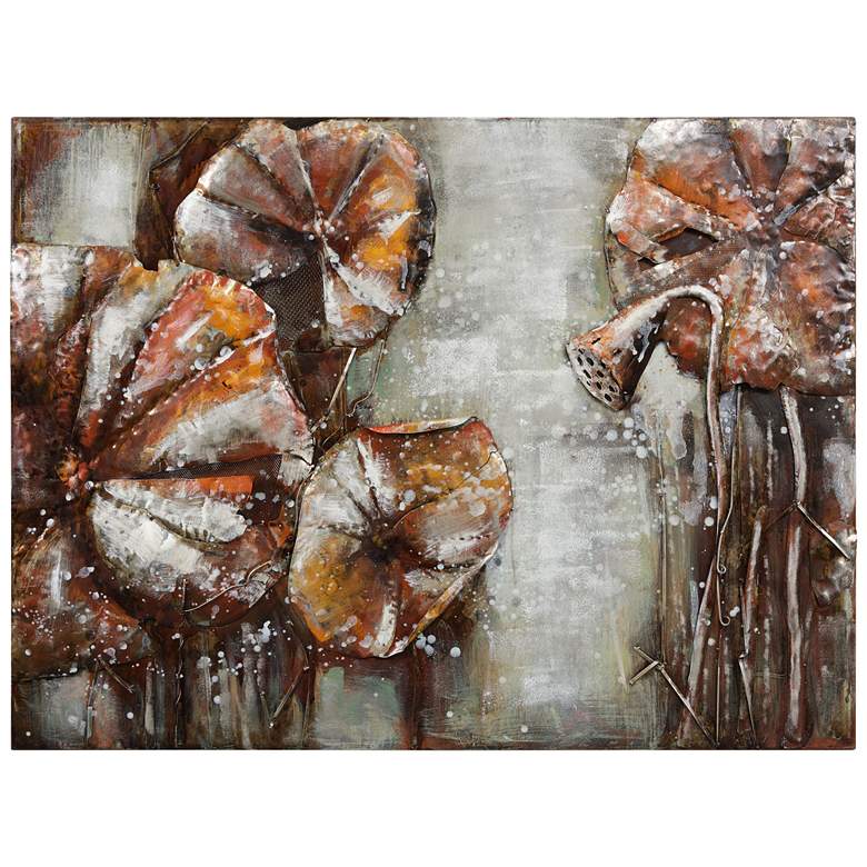 Image 1 Water Lilly Pads II" Mixed Media Iron Hand Painted Dimensional Wall Art