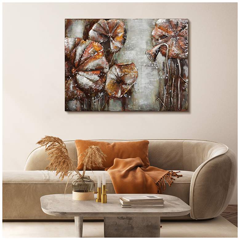 Image 3 Water Lilly Pads II" Mixed Media Iron Hand Painted Dimensional Wall Art more views