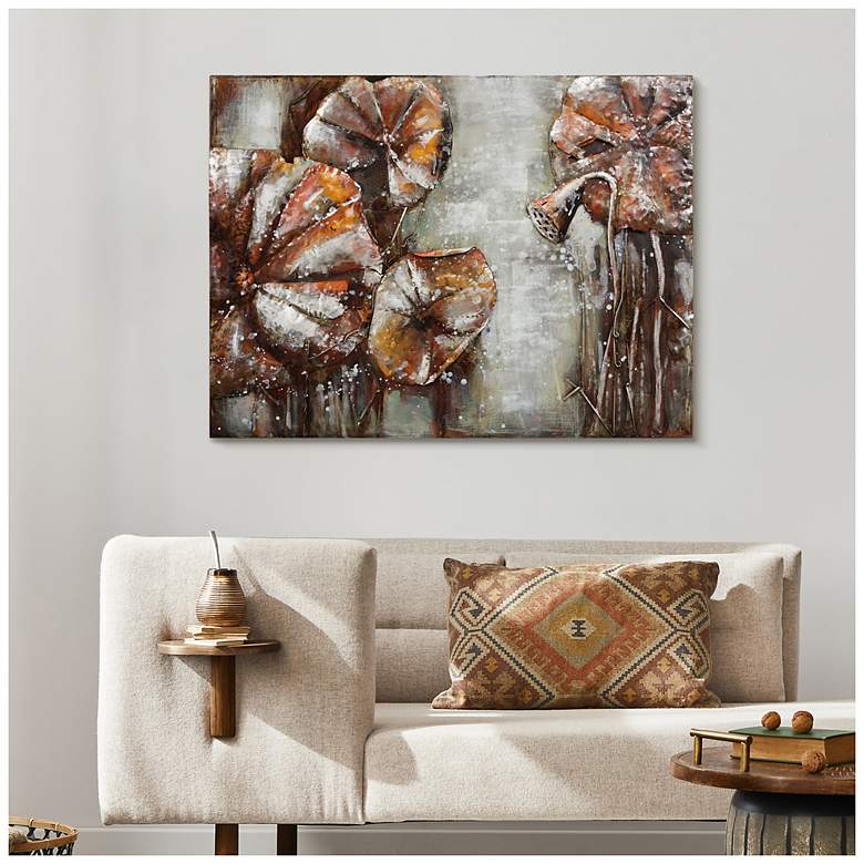 Image 4 Water Lilly Pads II" Mixed Media Iron Hand Painted Dimensional Wall Art more views