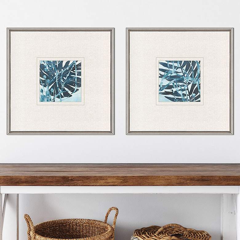 Image 2 Water Palms I 26 inch Square 2-Piece Framed Wall Art Set