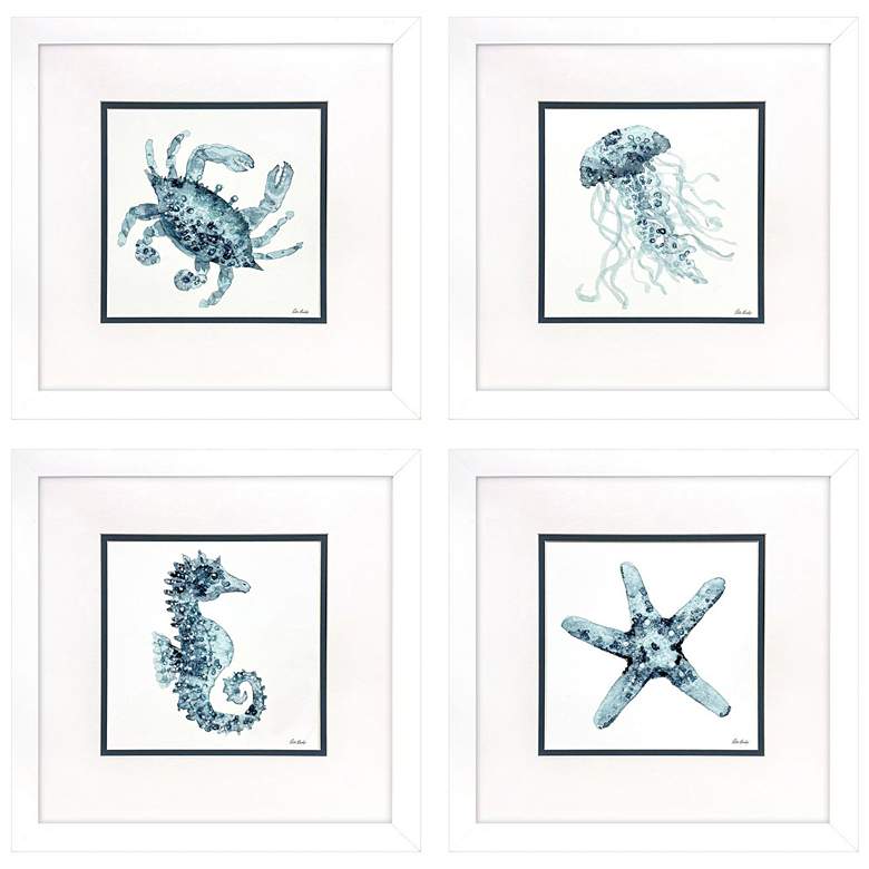 Image 1 Water Sea Creatures 23"W x 23"H Framed Wall Art Set of 4