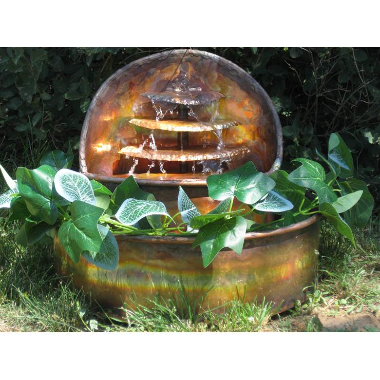 Image 1 Water Shrine 14"H Copper Tiered Outdoor Fountain w/ Planter
