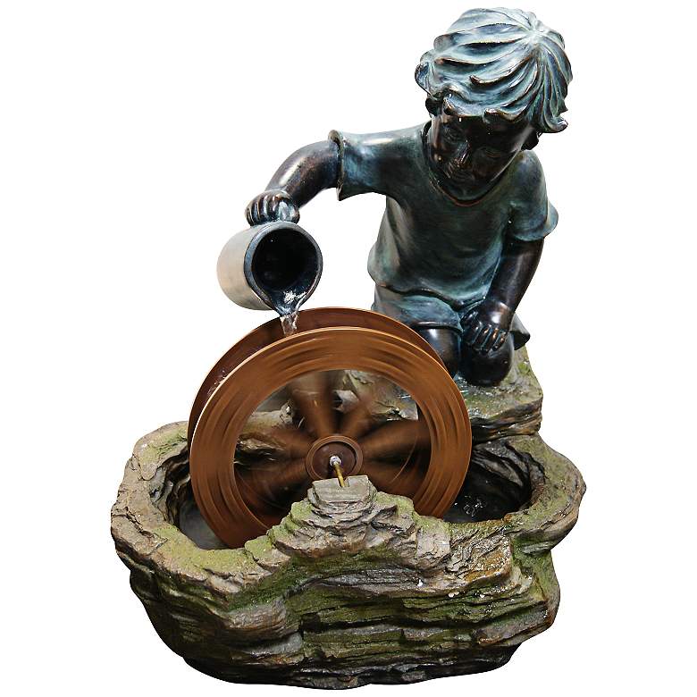 Image 1 Water Wheel Boy Tabletop 20 inch High Indoor - Outdoor Fountain