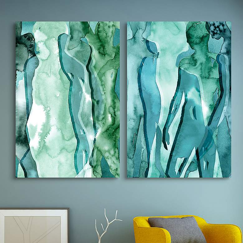 Image 2 Water Women 64 inchW Free Floating 2-Piece Glass Wall Art Set
