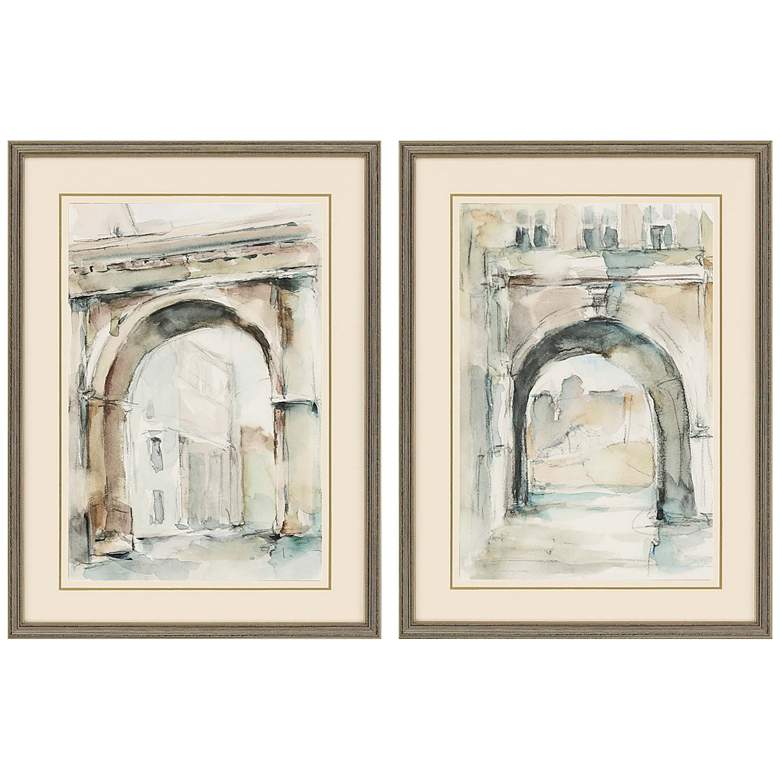 Image 2 Watercolor Arches II 32" High 2-Piece Framed Wall Art Set