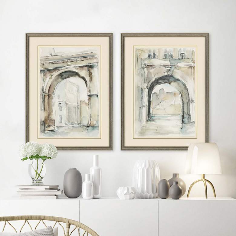 Image 1 Watercolor Arches II 32" High 2-Piece Framed Wall Art Set