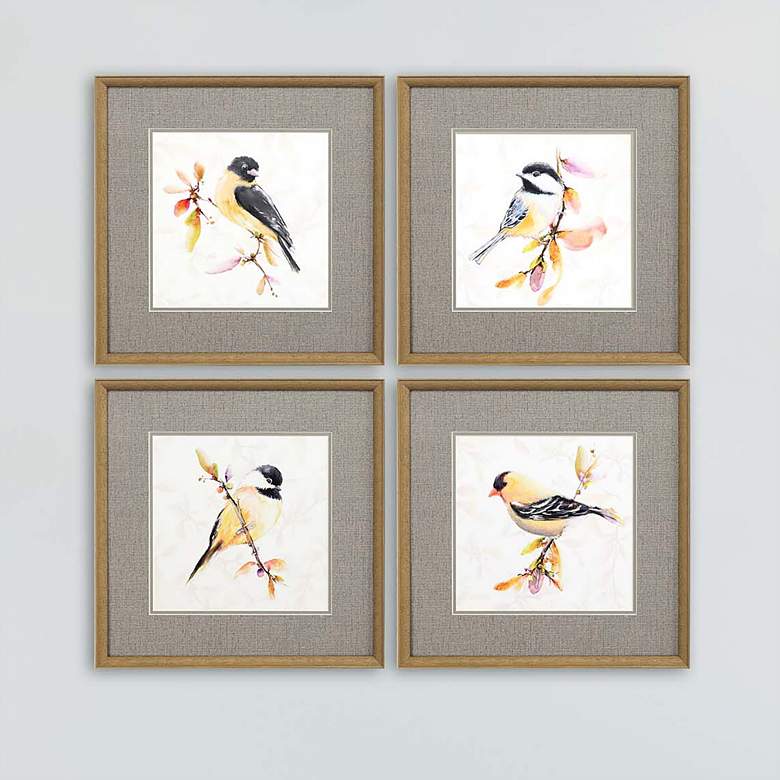 Watercolor Chickadee 19&quot; Square 4-Piece Framed Wall Art Set