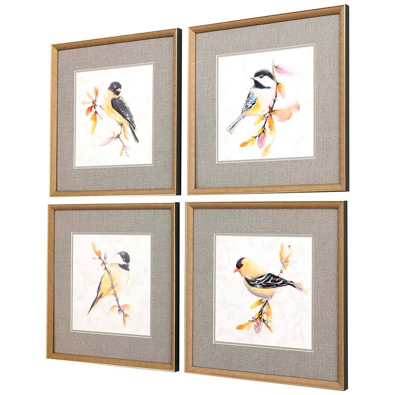 Image 6 Watercolor Chickadee 19 inch Square 4-Piece Framed Wall Art Set more views