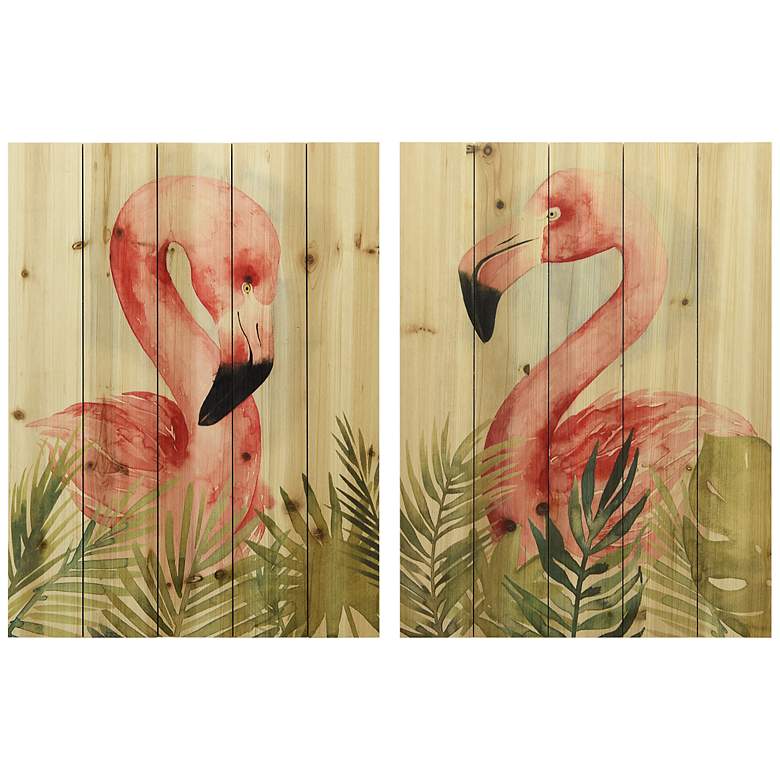 Image 2 Watercolor Flamingo Composition I and II 24 inchH Wall Art Set